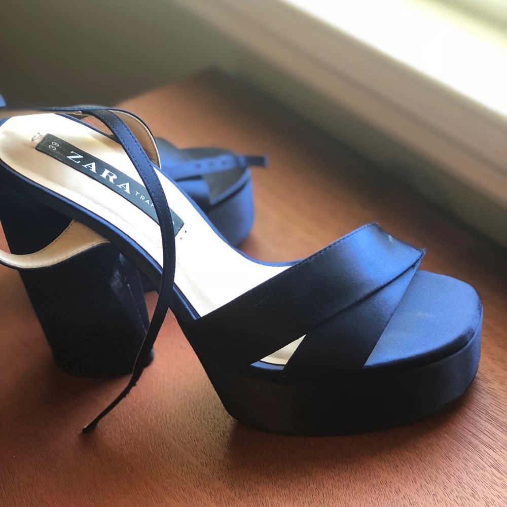 Zara satin navy platform heels size 8, PRETTY!